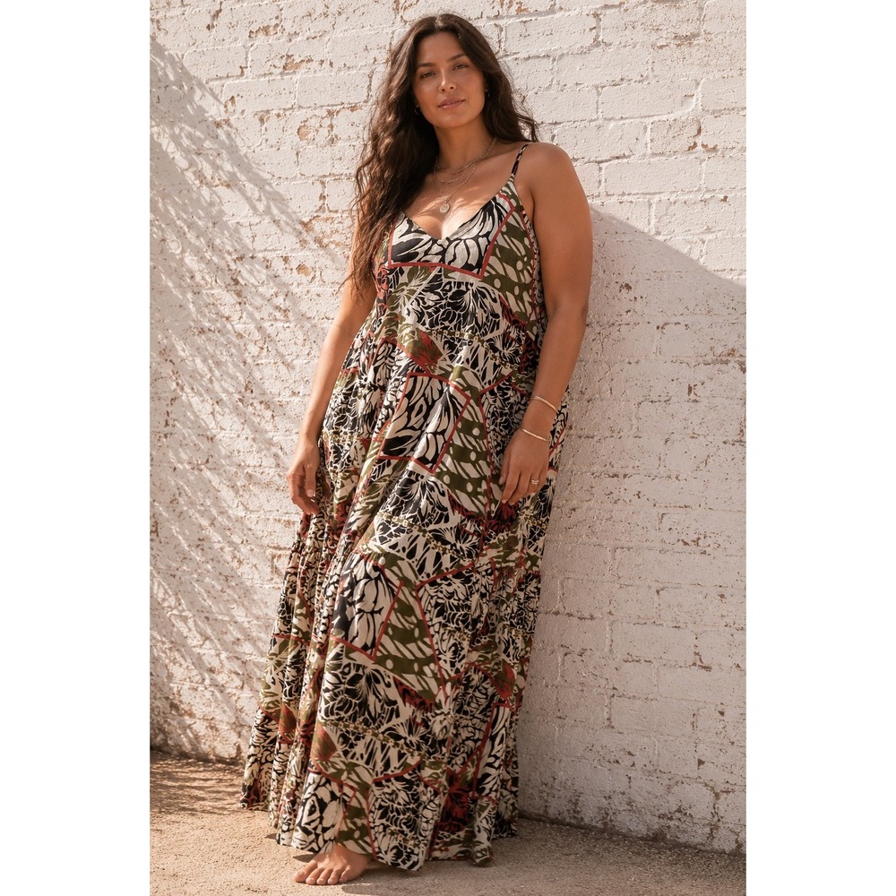 Tahari ASL Tropical Leaf Print Maxi Dress Sleeveless Resort Boho Plus Size 2X